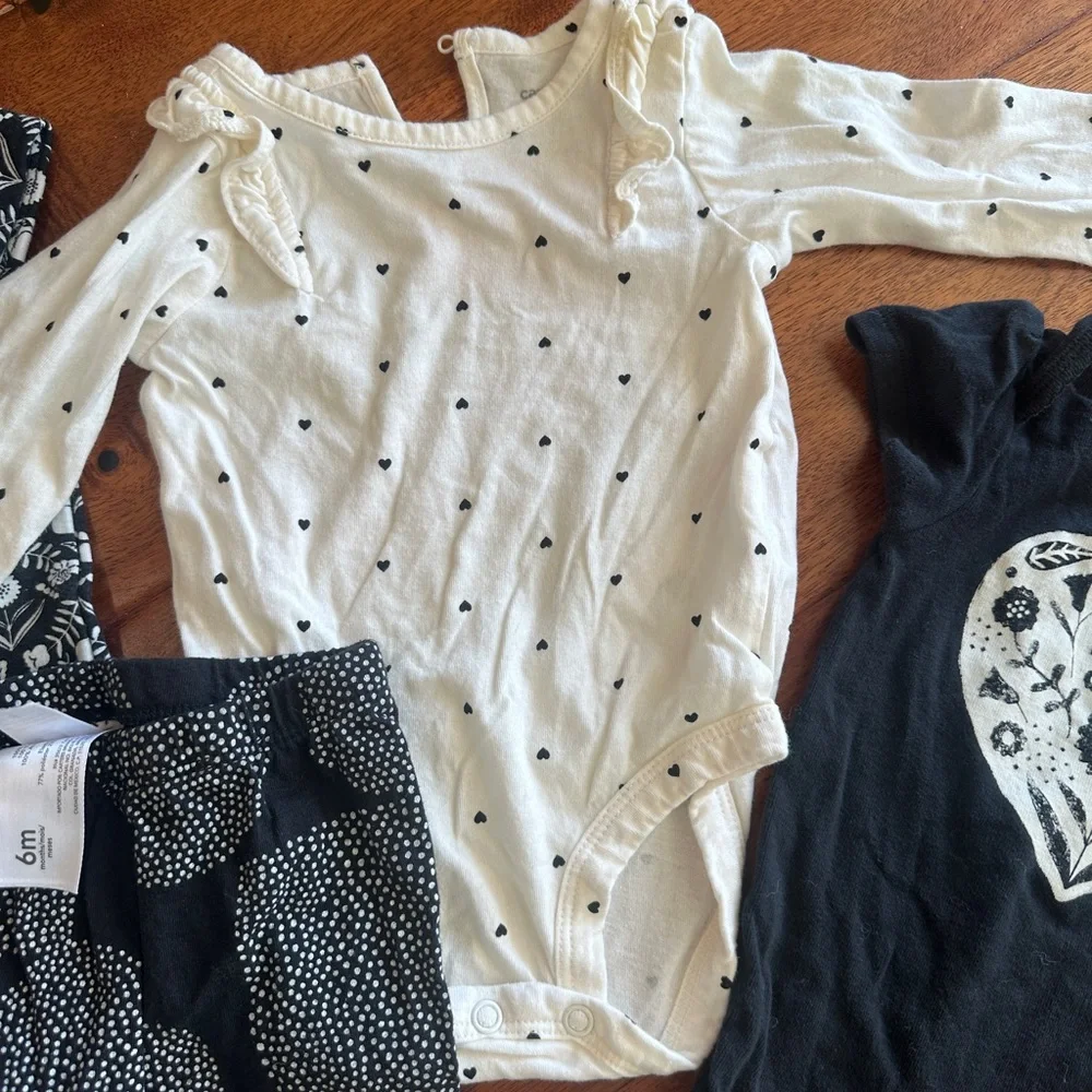 Carter's 6 month Black, White, and Gray Bodysuits Bundle